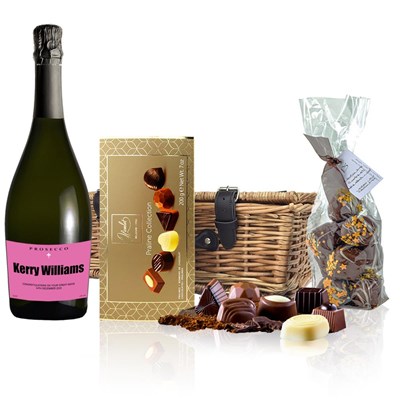 Personalised Prosecco - Pink Label And Chocolates Hamper